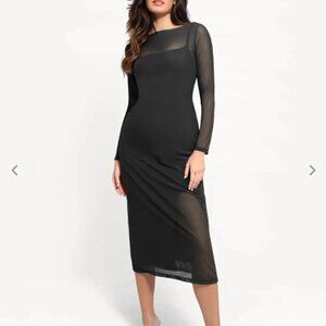 Popilush Shapewear Slimming Midi Dress + Sheer Mesh Overlay Set – Black (Size L)
